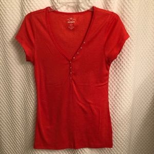 Women Orange Short Sleeve V Neck Tee
